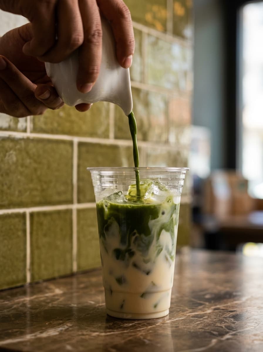 Iced matcha poured over ice